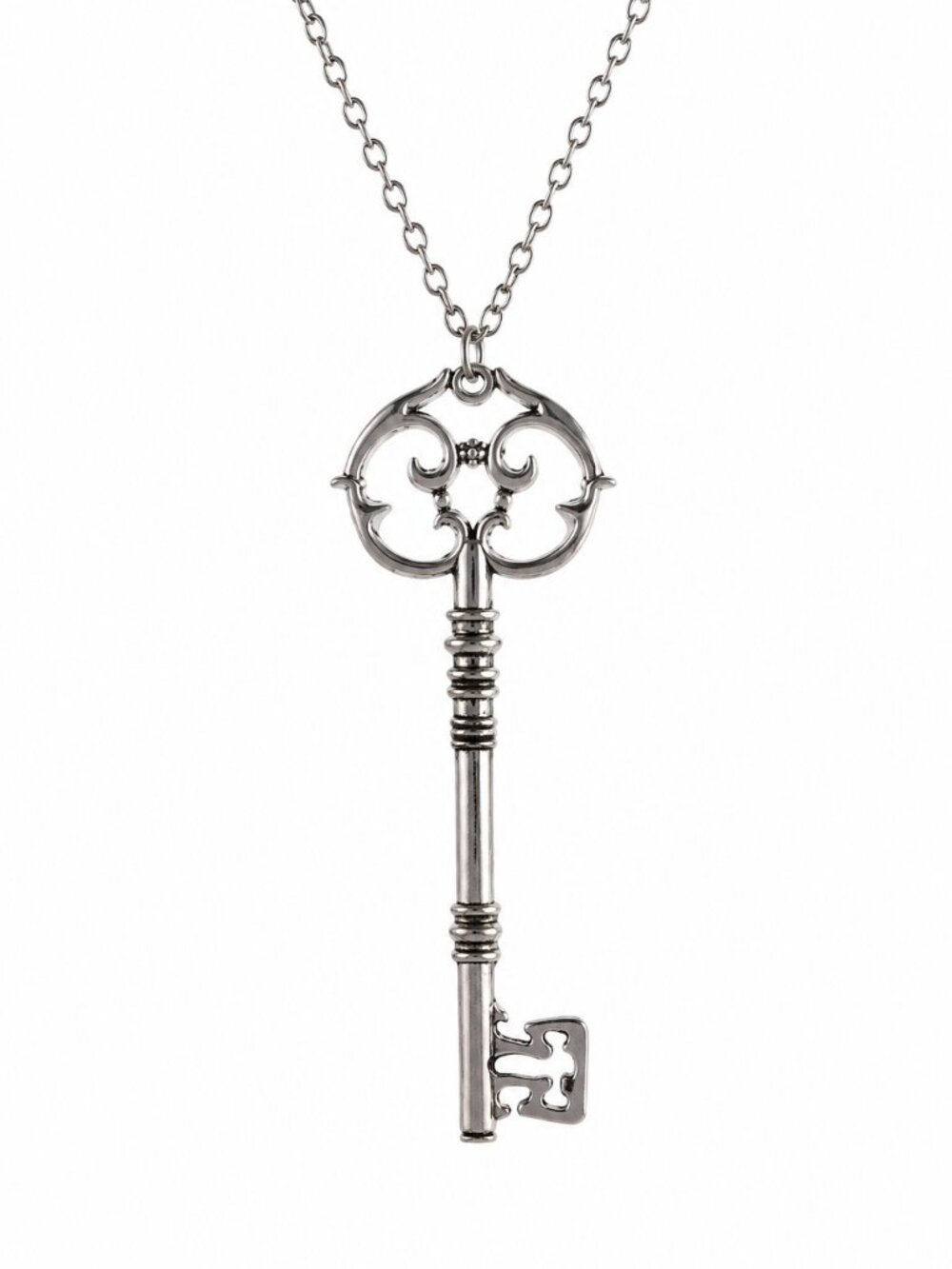 Ornate Skeleton Key Necklace Silver Tone Vintage Gothic Pendant